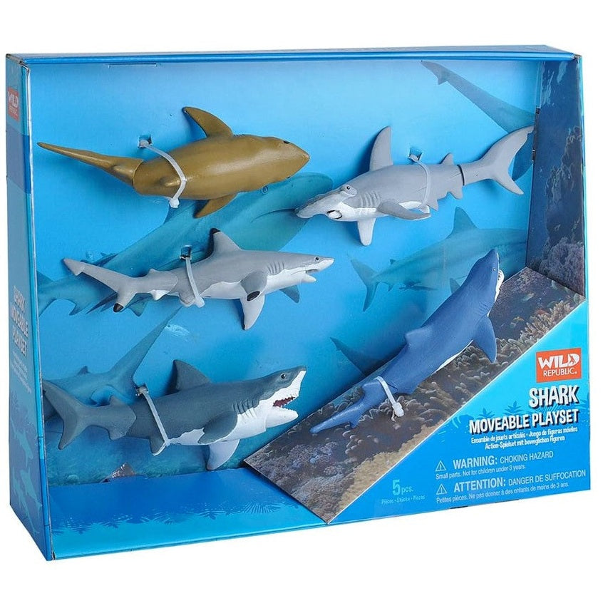 Boxed set of Wild Republic shark toys.